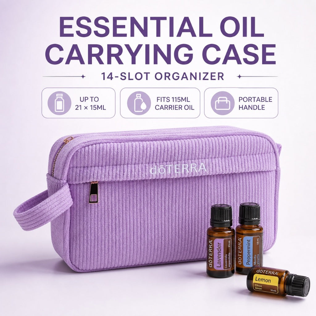 Purple Corduroy Essential Oil Case – 14 Slot product image 1 – Nature Therapy Singapore