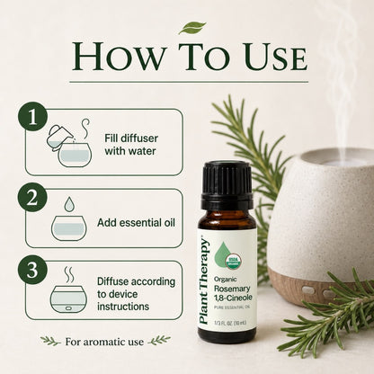 Plant Therapy Organic Rosemary 1,8-Cineole Essential Oil