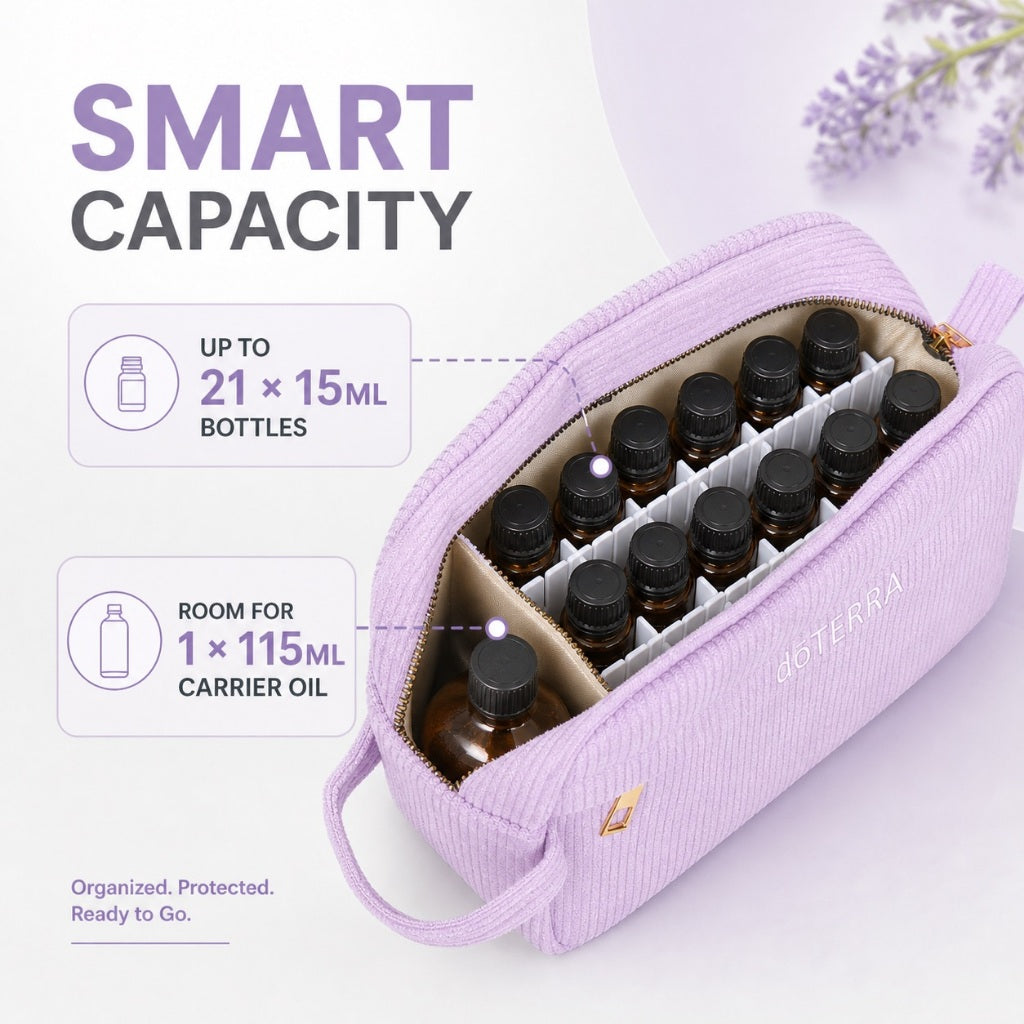 Purple Corduroy Essential Oil Case – 14 Slot product image 2 – Nature Therapy Singapore