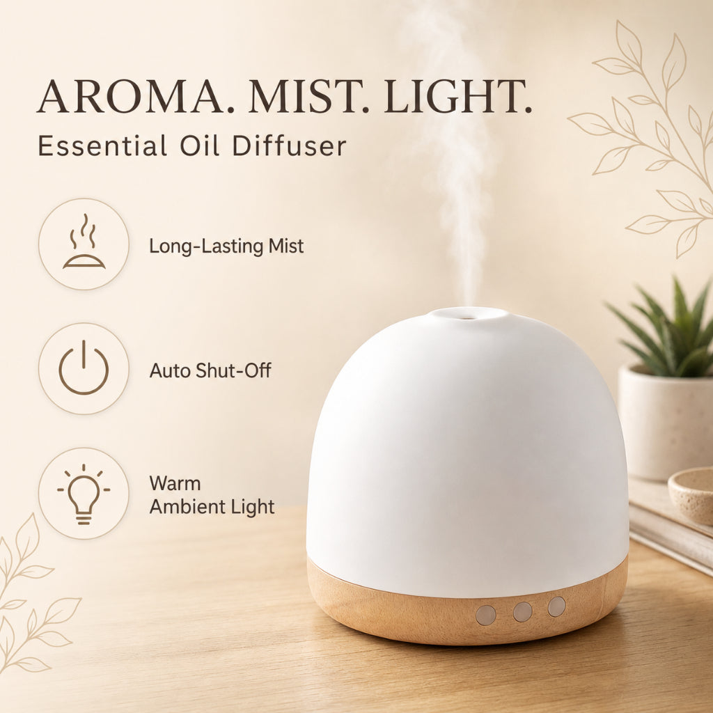 Ceramic Essential Oil Diffuser | Aroma Humidifier | Long-Lasting Mist | Auto Shut-Off Timer | Warm Ambient Light