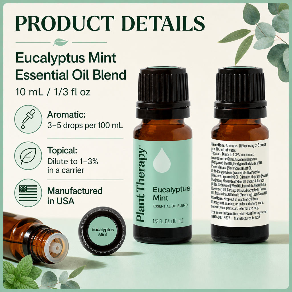 Plant Therapy Eucalyptus Mint Essential Oil Blend | Refreshing Spa Aroma | Aromatherapy Diffuser &amp; Massage Oil