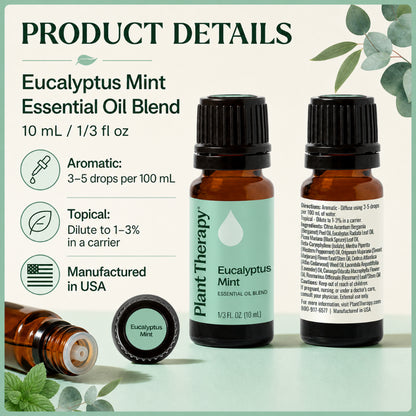 Plant Therapy Eucalyptus Mint Essential Oil Blend | Refreshing Spa Aroma | Aromatherapy Diffuser &amp; Massage Oil